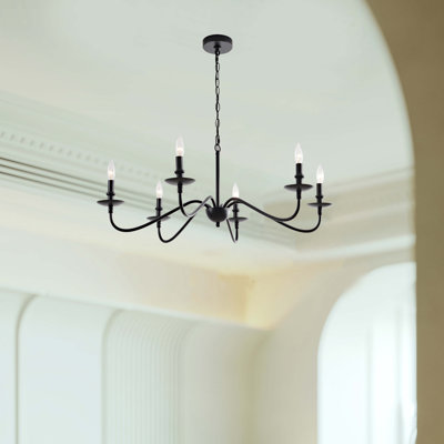 Ellen Rustic 38" 6-Light Black Metal Chandelier