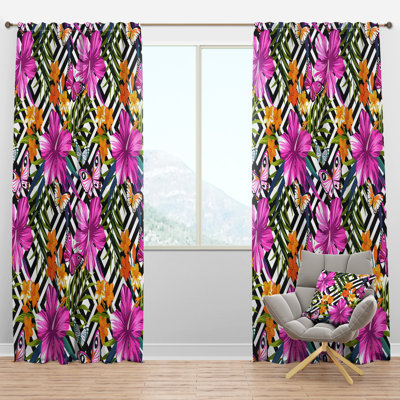 Panneau de rideau simple semi-diaphane avec passe-tringle Tropical Foliage