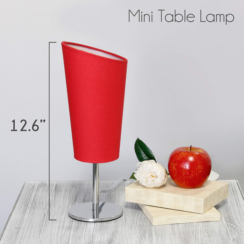  Mini lampe de table chromée avec abat-jour en tissu incliné pour chambres à coucher et tables de chevet, Rouge