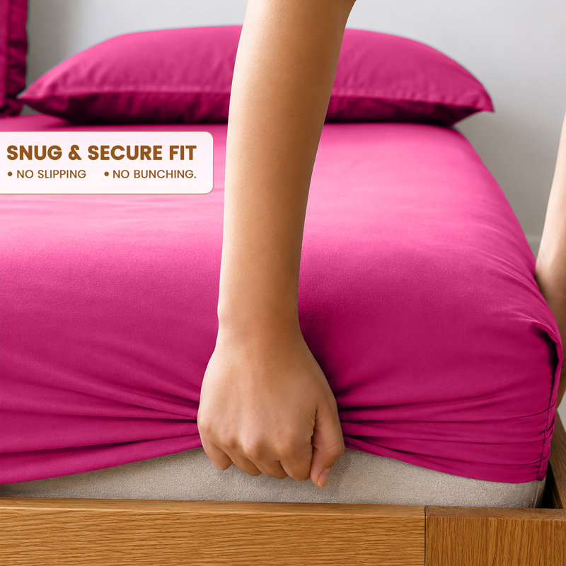 40cm Extra Deep Fitted Sheet - Luxury Microfiber Deep Pocket Bed Sheet Secure Fit, Hot Pink, Super King (180x200cm)