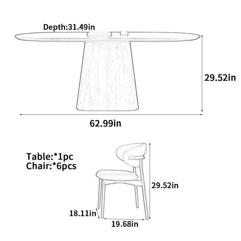 Table de salle à manger en bois massif de style rétro, H 29,52 po x L 62,99 po x l 31,49 po