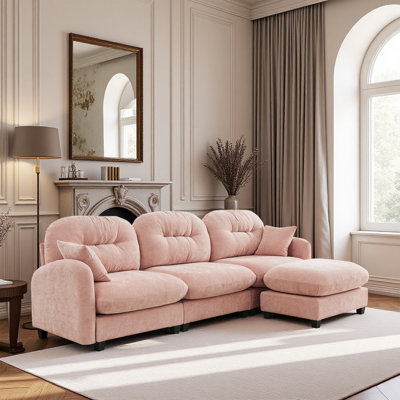 Sectional L Shaped Couch With Ottoman, Chenille Sofa