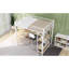 Lit mezzanine blanc avec garde-robe intégrée, tablette et escalier de rangement avec cadre en métal et bureau pour économiser de l'espace
