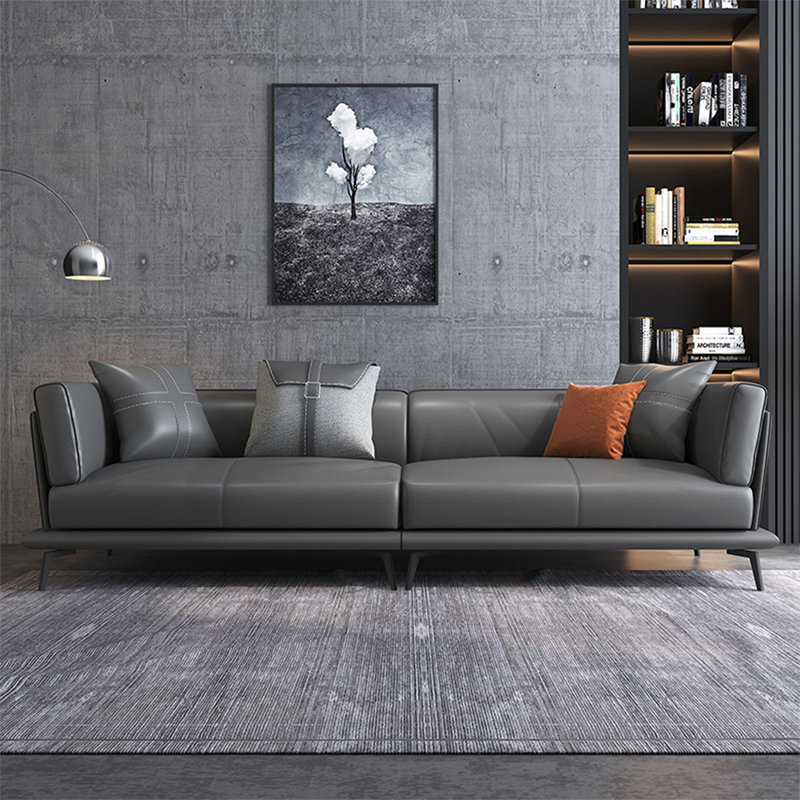 Coussin modulaire en cuir véritable gris foncé, H 35,43 po x l 94,49 po x P 33,86 po