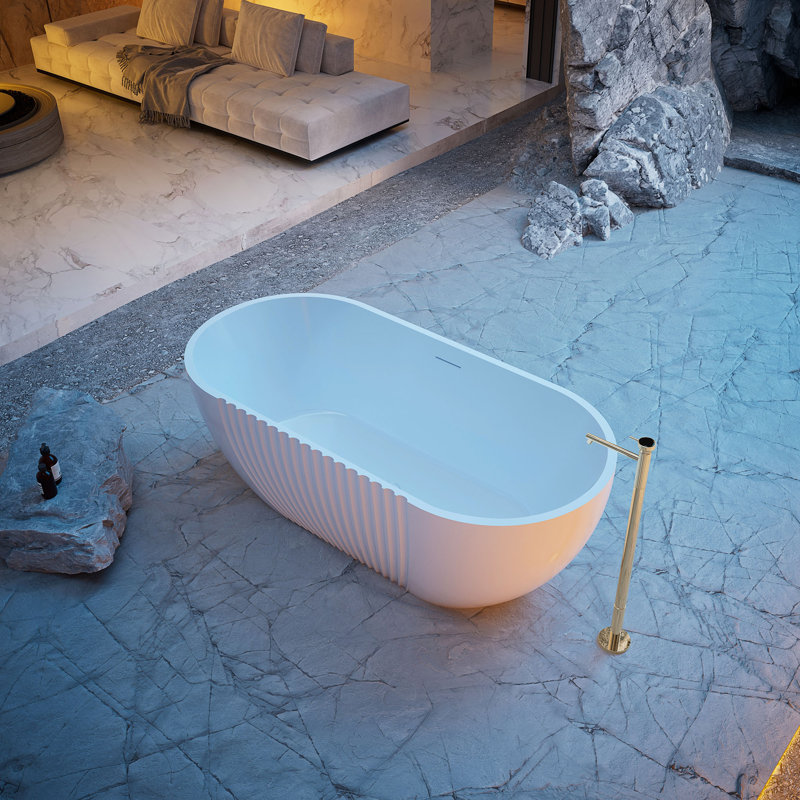 Baignoire de trempage autoportante blanche en acrylique 67 "x 31,5" avec trop-plein et bonde escamotable pour salle de bain MonBlari
