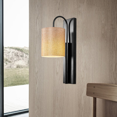 Lampe murale moderne, noir et crème, 5,5 po x 7,9 po x 16,5 po | Corps en fer durable, capuchon en tissu, douille E27 (40 W maximum) | Design industriel et scandinave, classé IP20 | Parfait pour l'éclairage du salon et de la chambre à coucher