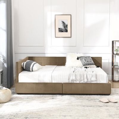 Full Size Storage Upholstered Tufted Bed Frame, Sofa Bed Frame With Comfortable Backrest And Armrests, Full Size Bed For Bedroom, Living Room,Velvet,