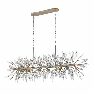 60" Ensminger Linear Chandelier in Peruvian Gold with Large Faceted Clear Crystals