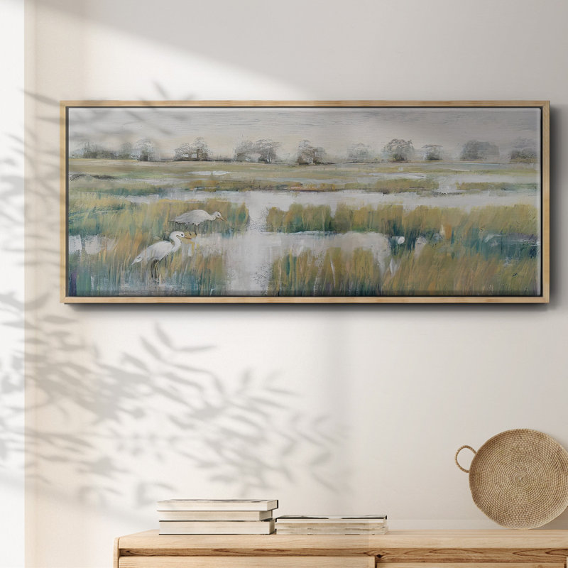 Marshland View V - Peinture sur toile avec cadre flottant, H 8 po x l 20 po, Naturel
