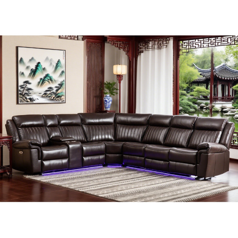 Ronae 100" W Upholstered Reclining Sectional , Brown 