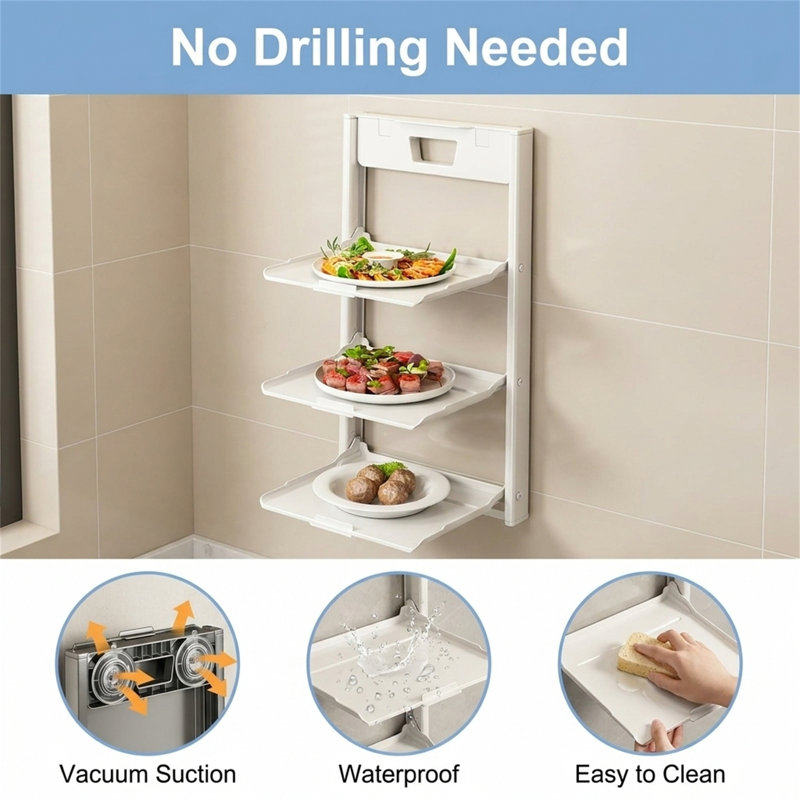 Support de rangement à trois niveaux pour ventouse pliable, Blanc