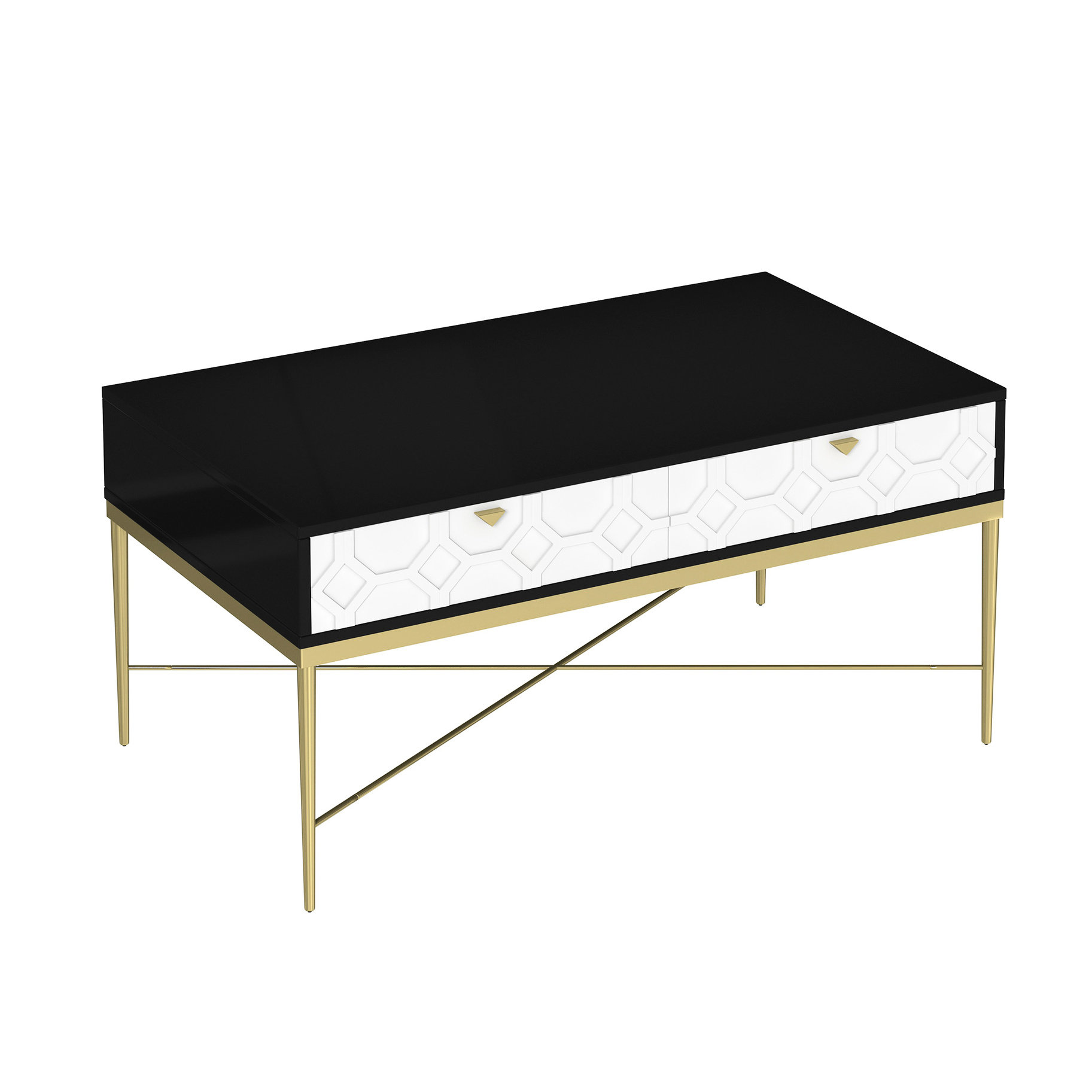 Latitude Run® Black & White Coffee Table With 2 Drawers And Unique — free download