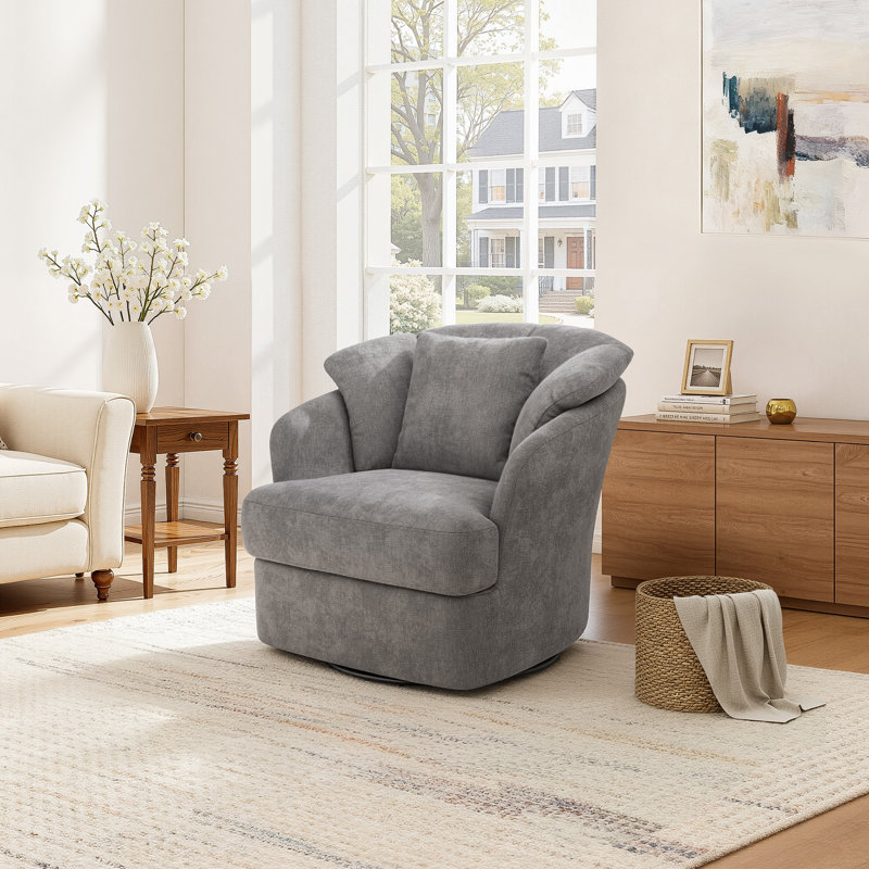 Meryl 32'' Wide Upholstered Swivel Barrel Chair, Gray