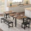Ensemble de table de salle à manger pour 4 à 6 personnes avec 2 bancs, grand ensemble de table de salle à manger extensible de 63 po pour 4 personnes, ensemble de table de cuisine avec structure en métal et panneau de fibres à densité moyenne, ensemble de table de salle à manger en bois pour 6