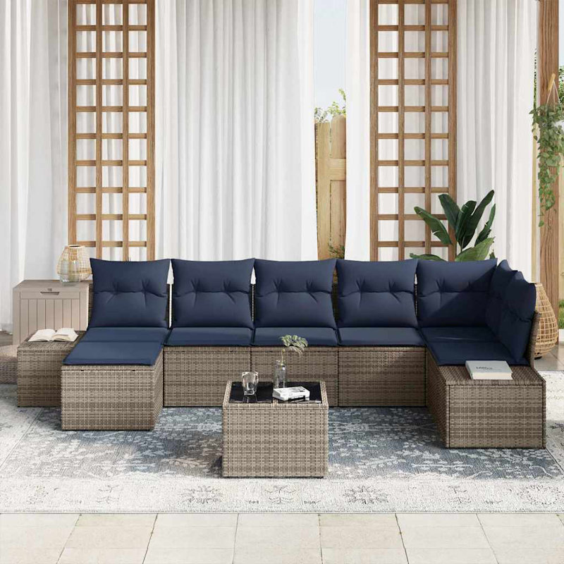 Ensemble de canapé de jardin avec coussin 8 pièces vidaXL, Coussin bleu marine / structure grise