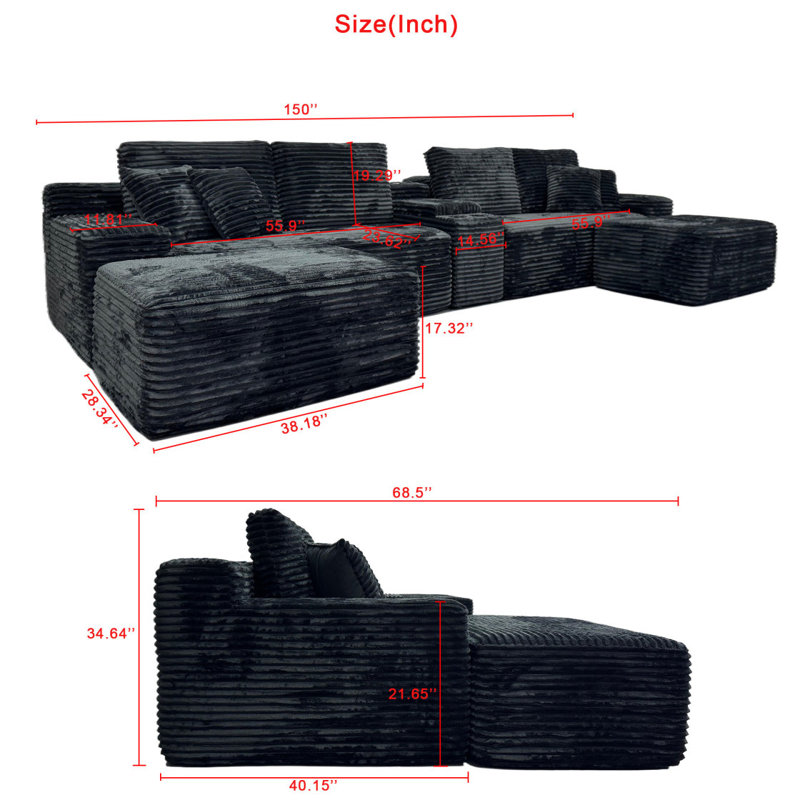 Ensemble de canapé modulaire réversible 3 pièces avec repose-pieds
