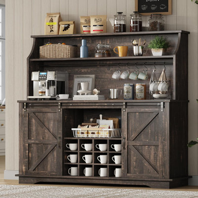 Abrianna 55'' Farmhouse Coffee Bar Cabinet with Tier Storage & Wine Racks 