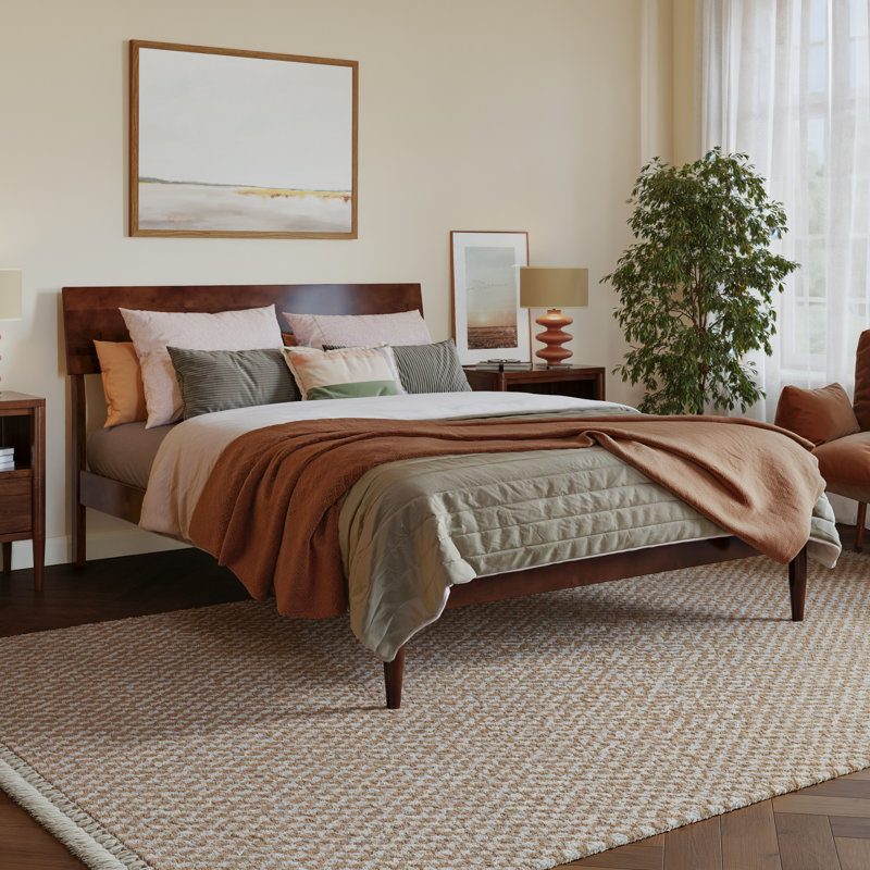 Lit plateforme avec tête de lit ajustable Bradford, Lit double, Walnut