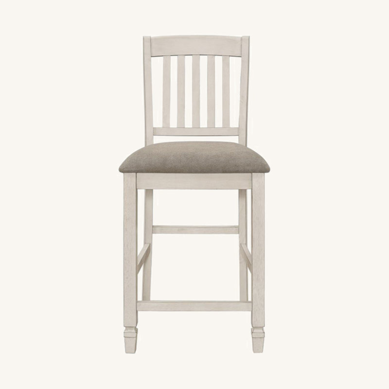Set Of 2 Slat Back Counter Height Chair, Fossil And Rustic Cream
