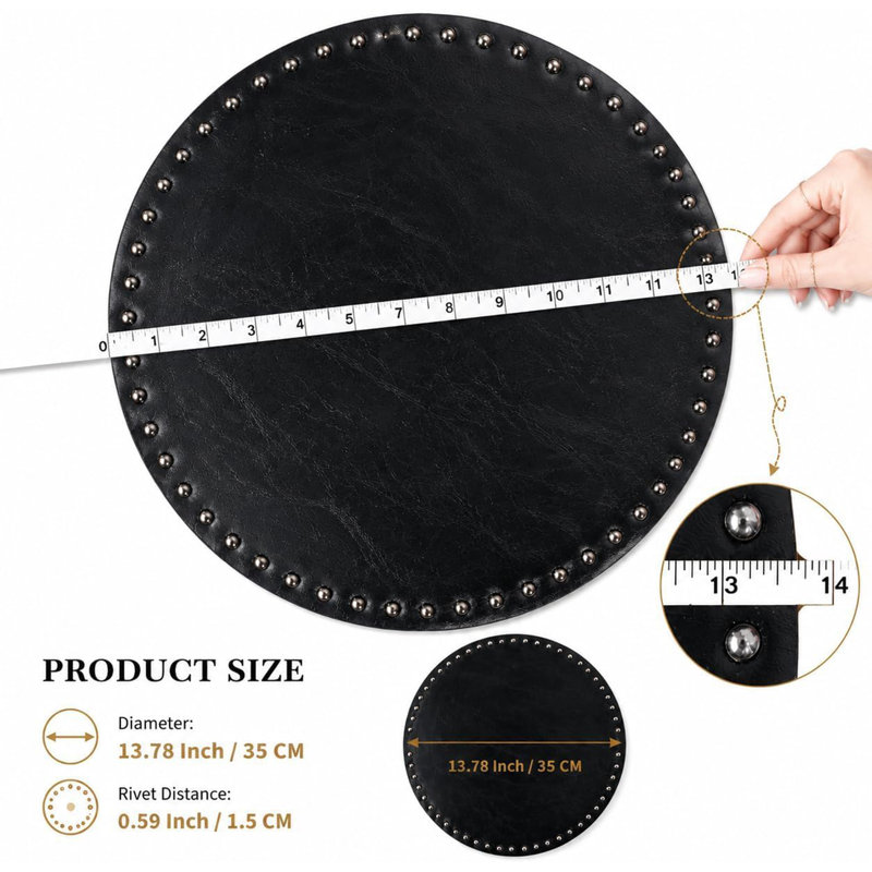 Ensembles de table ronds en similicuir de 35 cm (13,78 pouces) avec rivets, antidérapants