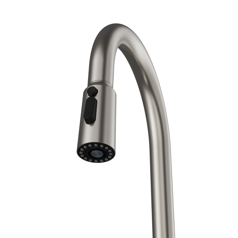 Karran Pull-Down Kitchen Faucet with Blade Spray, 3-Function Sprayer, High-Arc, Spot-Free Finish in Stainless Steel
