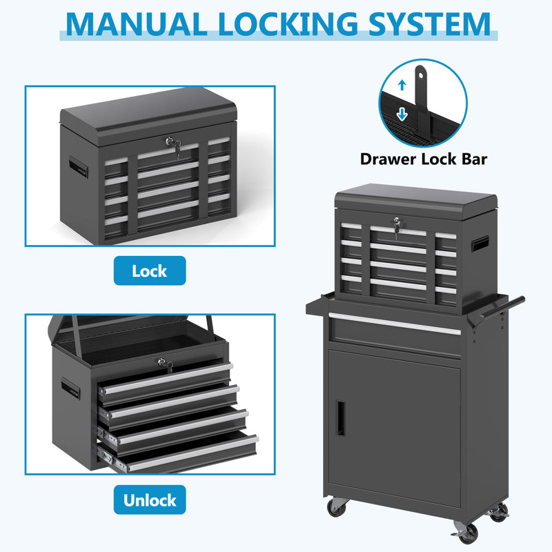 Tool Chest, 5-Drawer Rolling Tool Chest With Locking System & Detachable Top, Drawers for Garage Warehouse Repair Shop