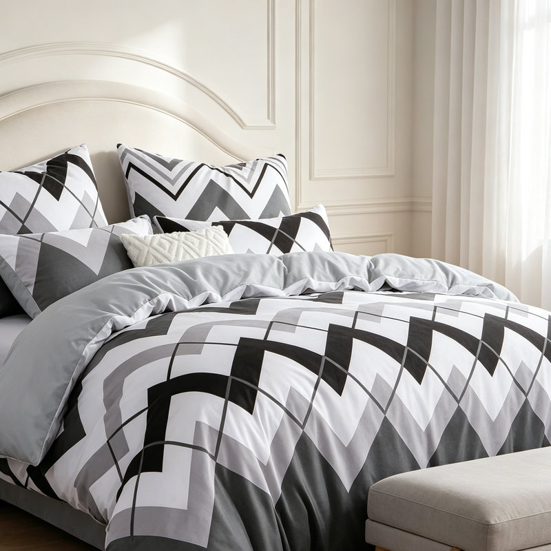 Ultrasoft Microfiber Double Duvet Set - Modern Zigzag, Zipper Closure, Easy Care