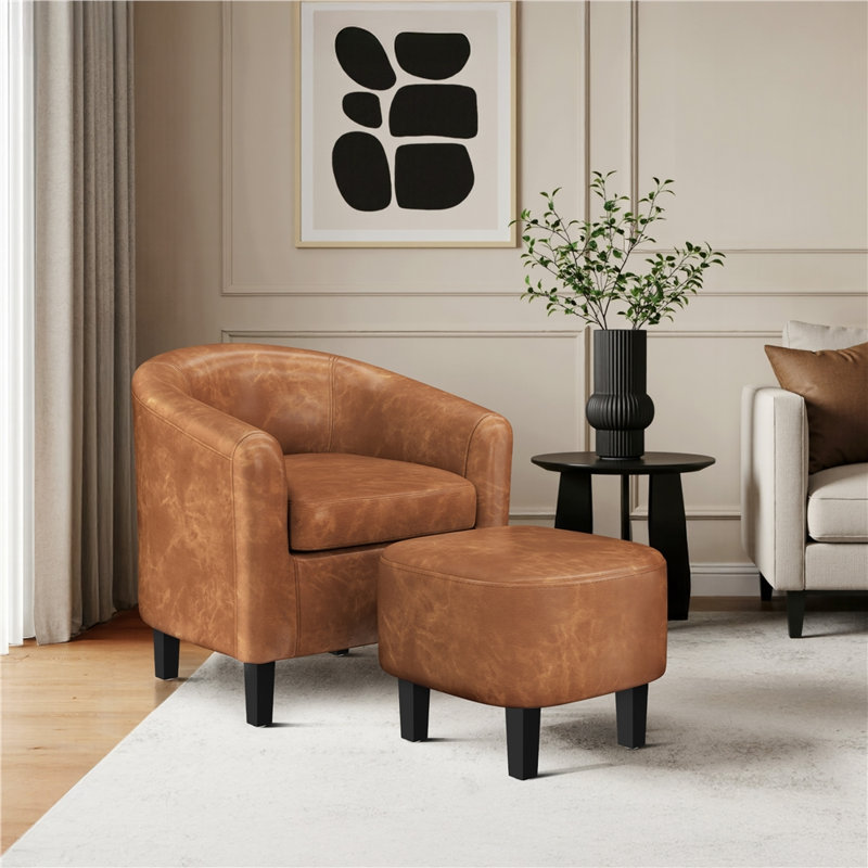 Fauteuil demi-tonneau avec repose-pieds Andina, Brun