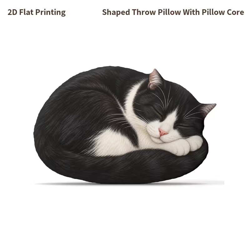Coussin Sleeping Tuxedo pour chat amoureux des chats, 30cm