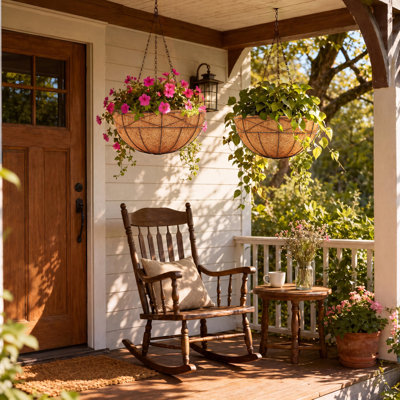 Jardinières suspendues 14 po / 12 po pour plantes d'extérieur, paniers suspendus à chaîne en métal avec doublure coco, pots de fleurs ronds suspendus pour porche, balcon, décoration de patio de jardin, utilisation intérieure / extérieure