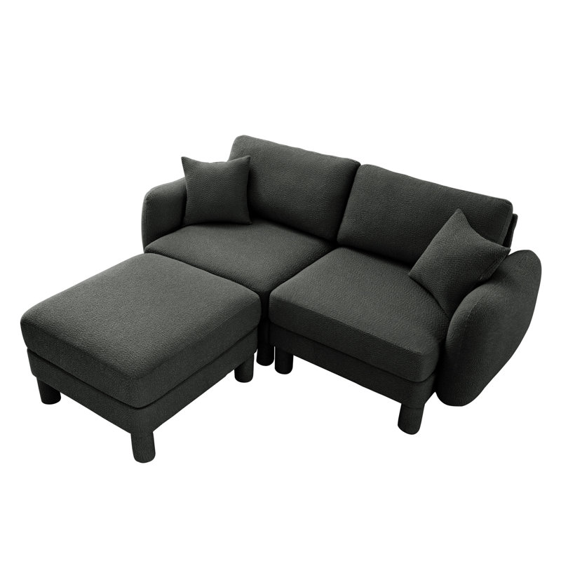 Boucle Fabric Sectional Sofa, Dark Gray Polyester, 35" H x 78" W x 67.3" D