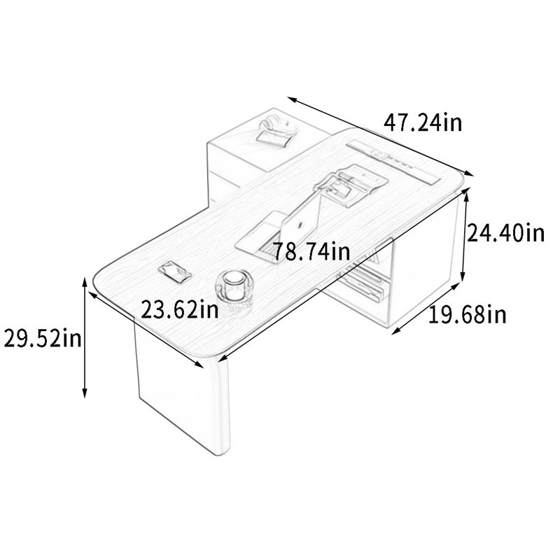 Kachazor, H 29,52 po x l 78,74 po x P 23,62 po