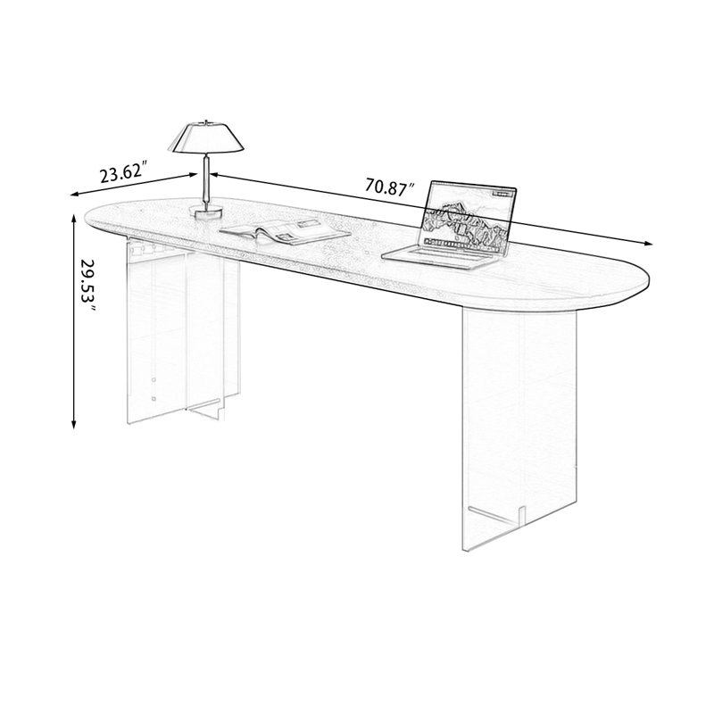 Black+Clear Oval Solid Wood+Acrylic desks, 29.53" H x 70.87" W x 23.62" D