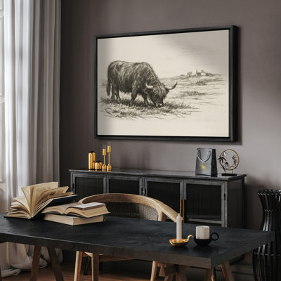 «Vintage Highland Cow», reproduction d'art encadrée encadrée