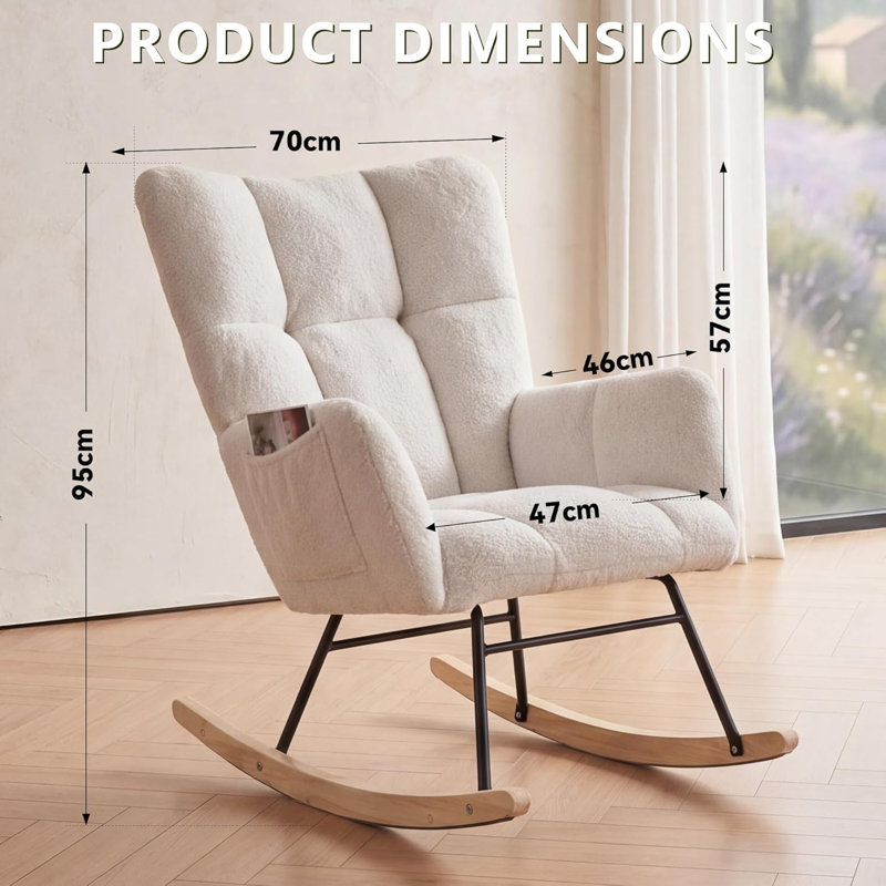 Nursing Rocking Chair, Teddy Glider Chair for Nursery, Comfy Living Room Armchairs with High Backrest for Adults, Ivory