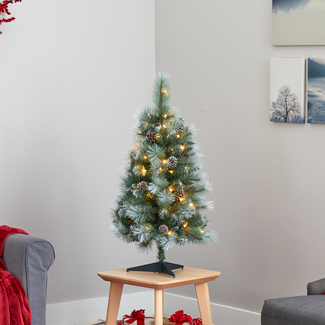 Lighted Artificial Christmas Tree, 3' H