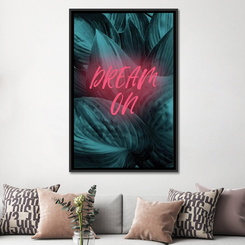 « rêve on », impression sur toile, Toile avec cadre noir, Pas de tapis, H 48 po x l 32 po x P 1,5 po