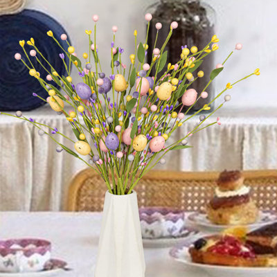 12 Pcs Easter Egg Faux Floral With Berries, Spring Decorative Flower Stems For Vase, Easter Table Centerpiece Or Seasonal Home Decor