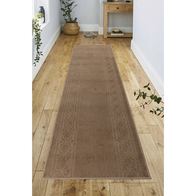 Trellis Border Beige Low Pile Slip Resistant Rugs, Rectangle 2' x 3'