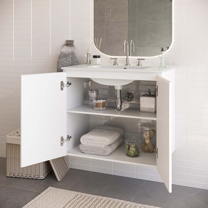 Ensemble de meuble-lavabo mural Bryn, Blanc, Blanc