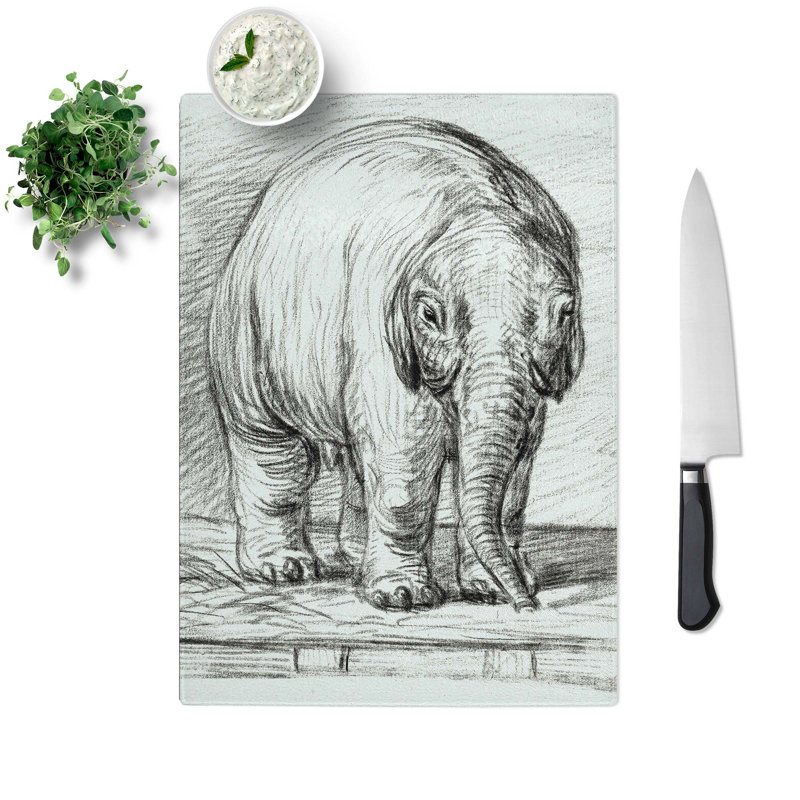 Tempered Glass Baby Elephant Chopping Board, 28.5 cm W x 39 cm L