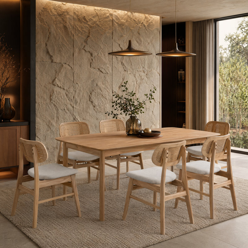 Ensemble repas 5 pièces Solace avec chaises courbées, Tan, 6