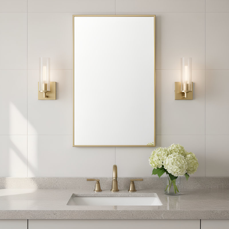 Luminaire mural de salle de bain 1 lumière avec abat-jour côtelé Sarita, Laiton satiné