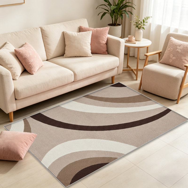 Beige Curve Minimal carpet-easy to clean, machine-washable, soft and comfortable; suitable for door mats, kitchens, living rooms, bedrooms, corridors, and laundry areas. Easy to clean, durable carpet for home decoration.