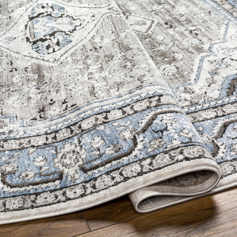 Gibraltar Rectangle Oriental Machine Woven Polypropylene Area Rug in Gray, Rectangle 7'10" x 10'
