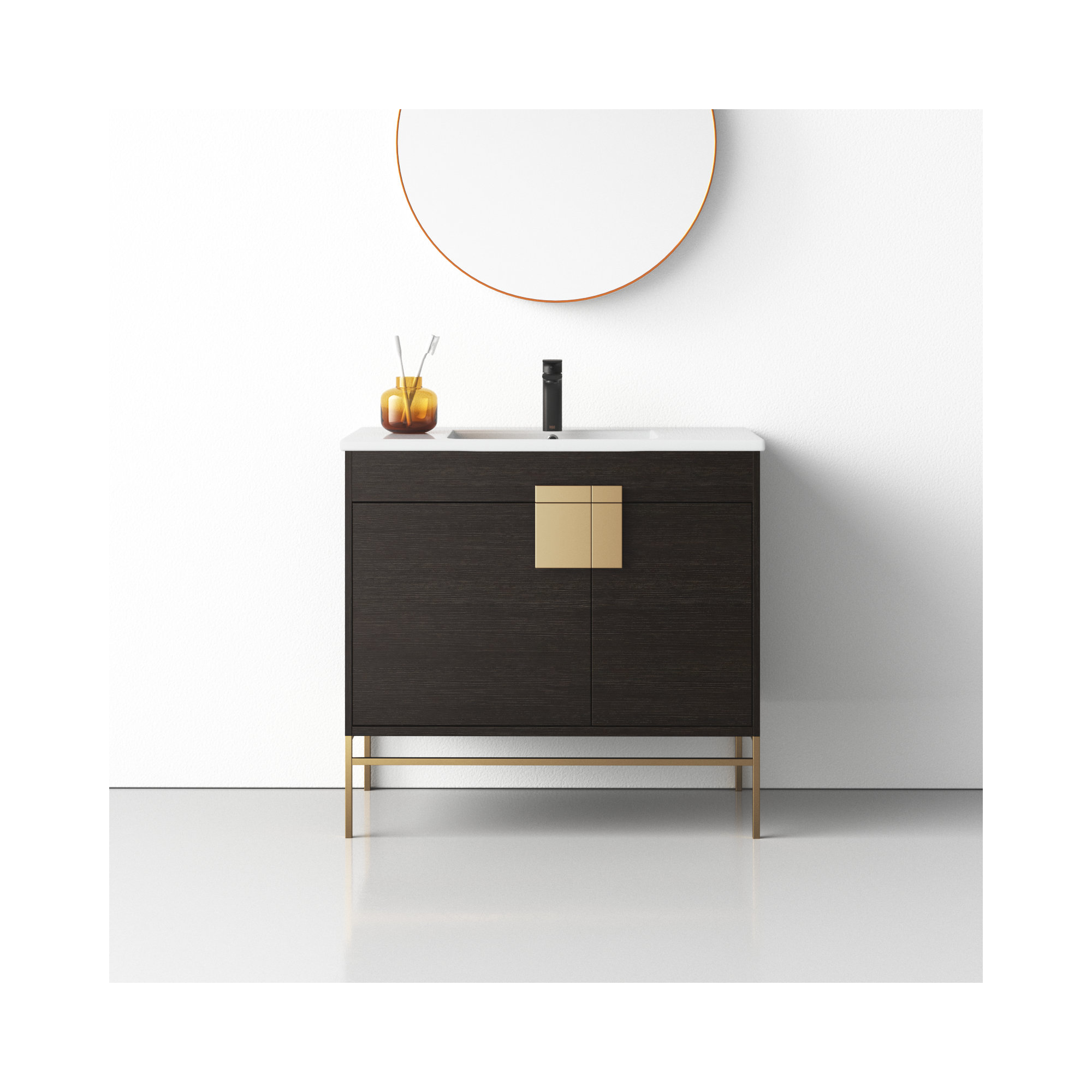 Maisie 36'' Single Bathroom Vanity, Black, Satin Brass