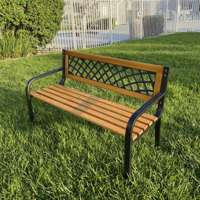 Astoria Grand Outsunny 50" Outdoor Garden Bench, Patio Bench With Wood Seat, Porch Bench With Antique-Like Flourishes For Backyard, Deck, Lawn, Outside Pool, Teak - Canada