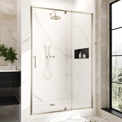 46-48"W x 72"H Pivot Semi-Frameless glass Shower Door with 1/4" Tempered Clear Glass, Reversible Installation