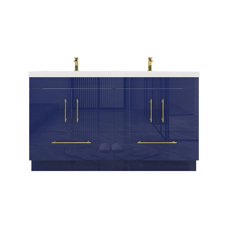 Meuble-lavabo double autoportant Carliss, Bleu lustré