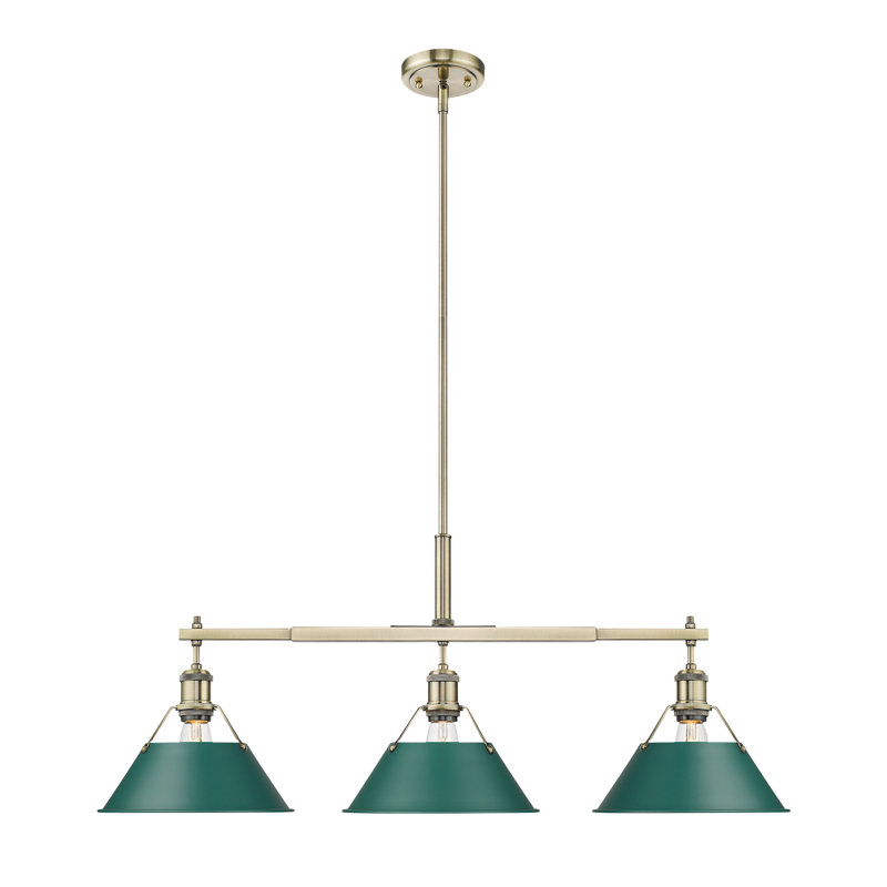 Alezay 3-Light Linear Pendant with Pine Green, Aged Brass